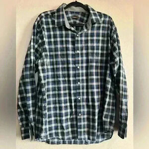 J McLaughlin Shirt Men XL Blue Plaid Long Sleeve Cotton Slim Fit Button Down